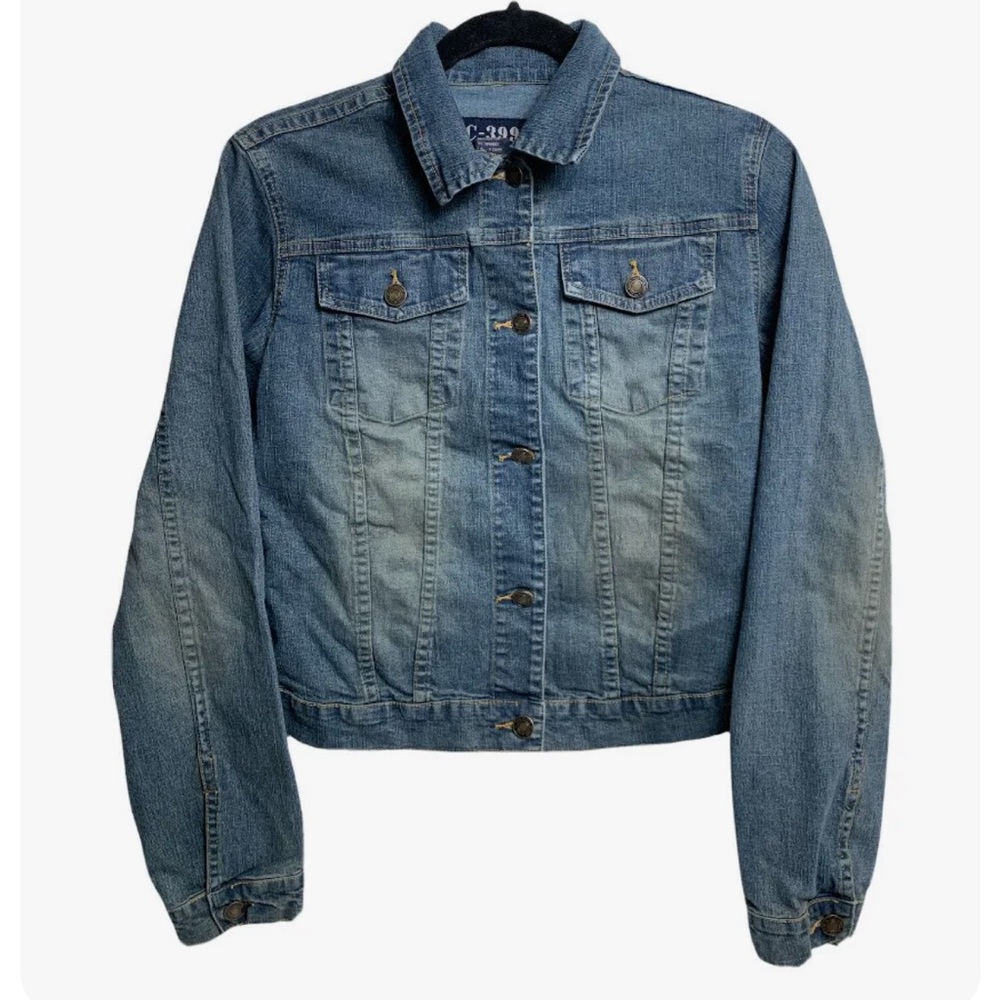 Womens Denim Jean Jacket Juniors Large Cropped AC -3998 Medium Blue Wash Casual